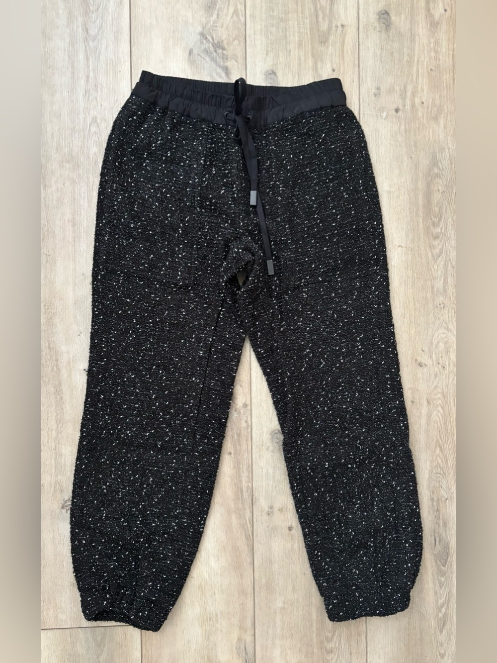 Zara Tweed Textured Drawstring Joggers Black/White  NWOT Size M